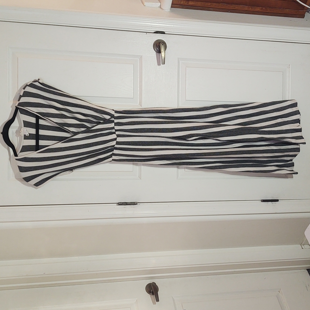 Caution To The Wind Striped Jumpsuit Blue and Cream Size Medium